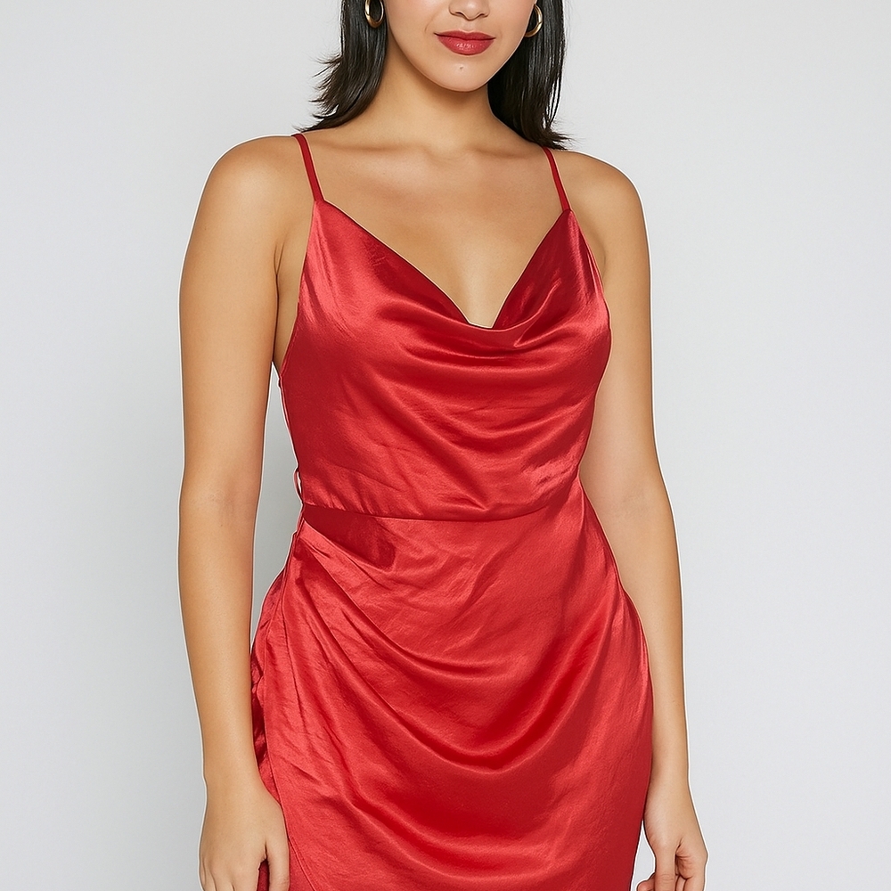 Selfie Leslie  Glamorous Scarlet Satin Evening Gown